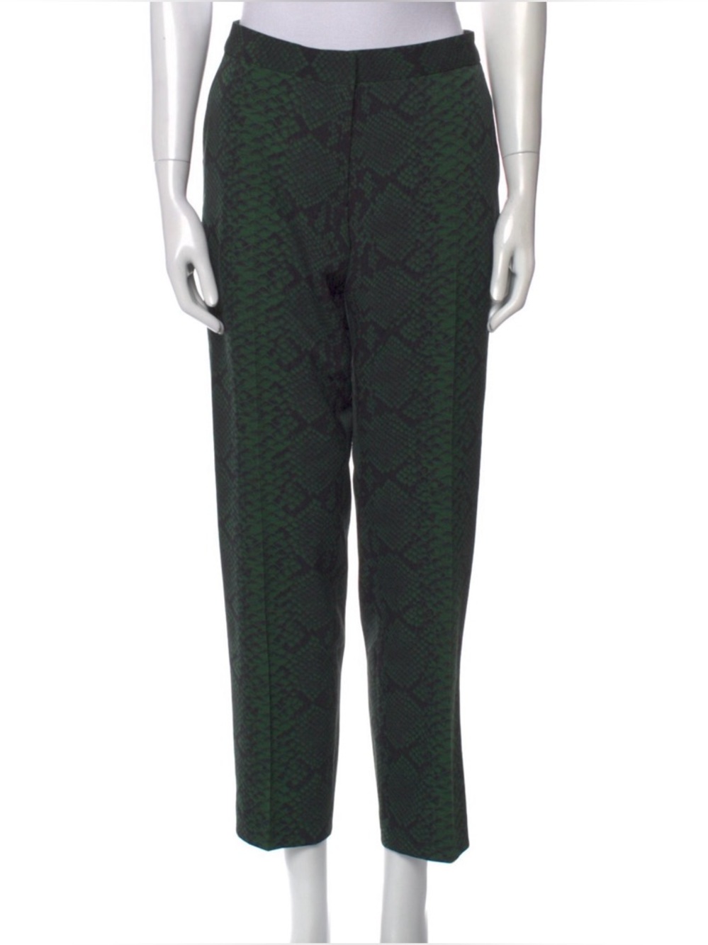 Dries Van Noten Green Snake Print Wool Straight Leg Pants | US 6 FR 38